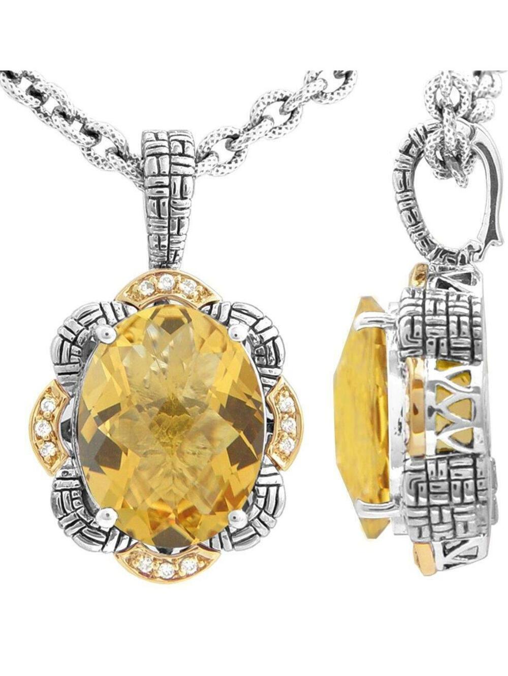 Philip Andre 18K Gold & Sterling Silver Diamond & Honey Quartz Pendant/Enhancer